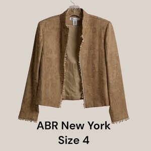 ABR New York Brocade Tapestry Open Front Jacket Sz 4 • Sequin Trim Gold